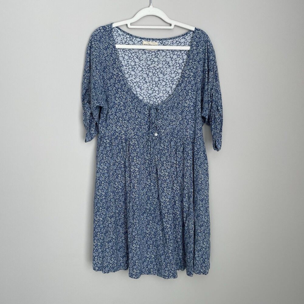 Ralph Lauren Denim Supply Size M Blue Ditsy Floral Print Dress Neck Tie